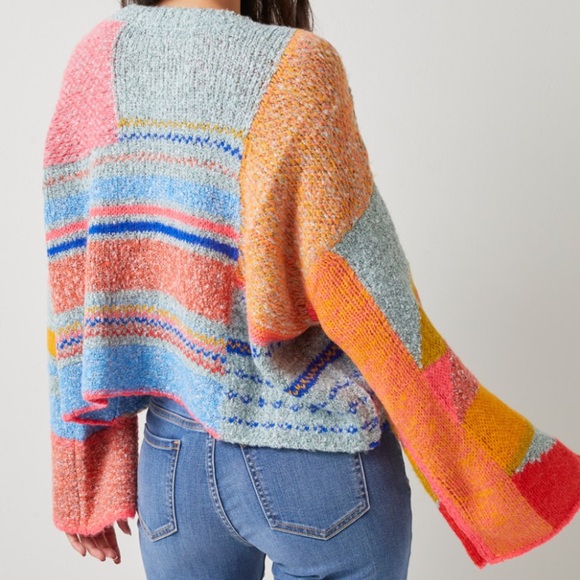 Sincerely Jules Women’s Knit Sweater Cropped Bright Multicolored - Picture 1 of 4